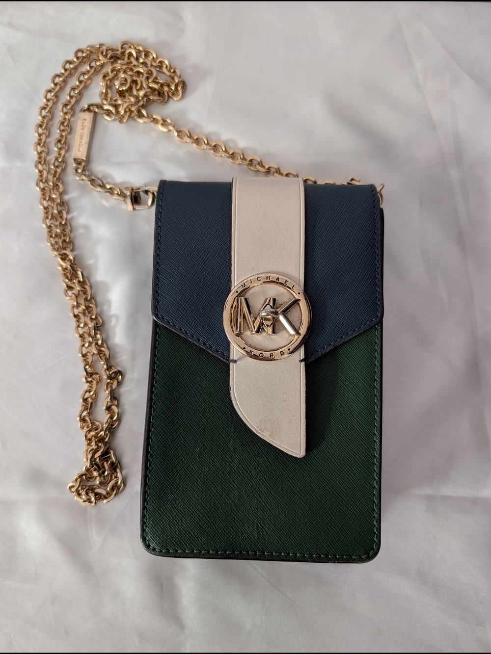 Michael Kors Chain Crossbody Bag - Navy, Green & Cream